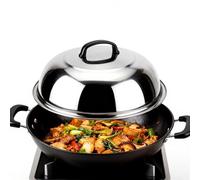 lvifloae 32cm Stainless Steel Wok Lid with Handle Multifunctional Round Teppanyaki Lid for Frying, Steaming, Roasting, Outdoor BBQ Grilling, Dishwasher Safe
