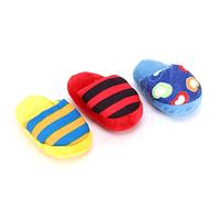 lvifloae 3PCS Plush Pet Slipper Shape Sounding Toy for Dogs, Teeth Cleaning Chewing Interactive Training Toy with Squeaker, Blue Red Yellow, 15cm OEKO TEX Certified, 91g Lightweight