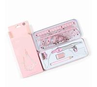 lvifloae 8 Pieces Ruler Set Student Drawing Circle Ruler Sets Exam Geometry Drawing Tools Gift Box Set Compass and Protractor Set Iron Box (Pink)