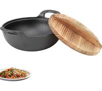 lvifloae Cast Iron Wok,20cm/25cm Non Stick Stir Fry Pan with Lid 2 Handle with Flat Base Uncoated for Stir Fry Grill Steam (20cm)