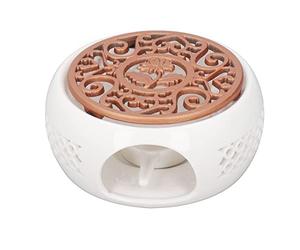 lvifloae Ceramic Teapot Warmer Set Tea Light Wax Melt Warmer Practical Multifunction Teapot Heater with Hollowed Metal Stand Candle Base for Home Office Cafe