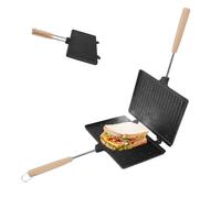 lvifloae Handheld Sandwich Maker Innovative Double-Sided Non Stick Toaster with Wooden Handle Removable Compact Body for Family Breakfast, Camping Picnic
