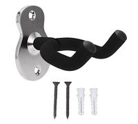 lvifloae Metal Guitar Wall Hanger with EVA Padded Forks, Universal Wall Mount Guitar Holder Stand for Electric Acoustic Bass, Ukulele Violin Display, Home Music Room Rose Gold (Matte Silver)