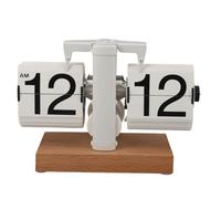 lvifloae Modern Digital Flip Desk Clock, Auto Flip Legible Figure Wooden Base Battery Powered Vintage Analog Design Classic Clock for Office,Living Room,Bedroom,Study,White Page (White Page)