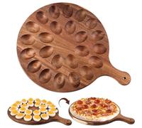 lvifloae Reversible Deviled Egg Platter, Wooden Deviled Egg Tray Holder with 24 Holes, Round Carrier Serving Tray and Charcuterie Board for Kitchen