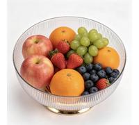 lvifloae Round Gold Fruit Bowl with Base, Glacial-Textured Multi-Purpose Serving Bowl with Drain Holes, Decorative Container for Salad, Vegetables and Snacks for Home Kitchen (Gold)