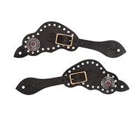 lvifloae Set of 2 Cow Leather Rhinestone Spur Strap,Adjustable Length,Western Vintage Style Horse Riding Gear,Men & Women Spur Belt Protective Equipment for Outdoor (Black 9.8in)