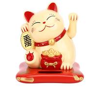 lvifloae Solar Powered Lucky Cat Cute Decorative Wealth Welcoming Automatic Waving Fortune Cat with Waving Arm for Home Office Restaurant Car Decor White (Yellow)
