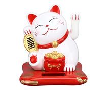 lvifloae Solar Powered Lucky Cat Cute Decorative Wealth Welcoming Automatic Waving Fortune Cat with Waving Arm for Home Office Restaurant Car Decor White (White)