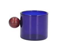 lvifloae Vintage Glass Coffee Cup Multipurpose Glass Mug Sandalwood Grip Cup Transparent Clear Heatproof Mug with Wooden Ball Handle for Espresso Coffee Beer Tea Water (Blue)
