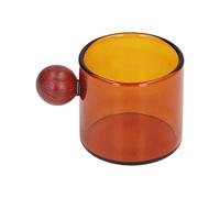 lvifloae Vintage Glass Coffee Cup Multipurpose Glass Mug Sandalwood Grip Cup Transparent Clear Heatproof Mug with Wooden Ball Handle for Espresso Coffee Beer Tea Water (Amber)
