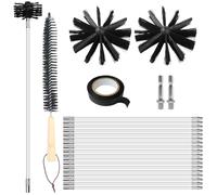 Lvjkes 24 Piece Fireplace Brush, Stove Pipe Brush Cleaning Set with 18 Rods 410 mm, 2 Brush Heads 150 mm, 1 Wooden Handle Brush 38 cm, 2 Hexagonal Rods 4.5 cm, 1 Adhesive Tape for Fireplace, Chimney