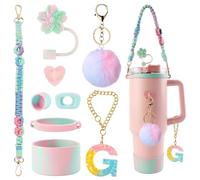 Lvjkes 9 Piece Stanley Cup Accessories Set, 20-40 oz stanley cup accessories, Includes Handle, Straw Cap, Silicone Cover for Base, Hook, Decorative Hooks, Leakproof Caps (G)