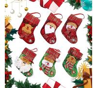 Lvjkes Christmas Stocking, Christmas Stocking Set of 6, 14.3CM Christmas Stockings Classic Stockings Santa, Snowman, Reindeer Xmas Character for Family Holiday Christmas Decorations, Red and Green