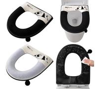 Lvjkes Toilet Seat Covers, 2 Pieces Toilet Seat Cushion with Handle, Washable, Reusable, Universal, Keep Warm, Black + Blue, 42 x 38 cm (Puppy)