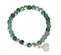 LVJMJ Crystal Agate Beaded Bracelet for Women - Stackable Round Bead Chain with Metal Spacer Accents, Ice Crystal Style, Multi-Color Green Amethyst Yellow