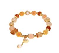 LVJMJ Crystal Agate Beaded Bracelet for Women - Stackable Round Bead Chain with Metal Spacer Accents, Ice Crystal Style, Multi-Color Green Amethyst Yellow