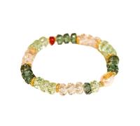 LVJMJ Crystal Agate Beaded Bracelet for Women - Stackable Round Bead Chain with Metal Spacer Accents, Ice Crystal Style, Multi-Color Green Amethyst Yellow