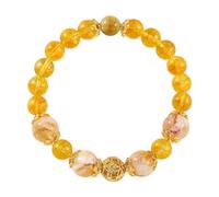LVJMJ Crystal Agate Beaded Bracelet for Women - Stackable Round Bead Chain with Metal Spacer Accents, Ice Crystal Style, Multi-Color Green Amethyst Yellow