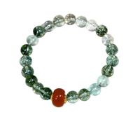 LVJMJ Crystal Agate Beaded Bracelet for Women - Stackable Round Bead Chain with Metal Spacer Accents, Ice Crystal Style, Multi-Color Green Amethyst Yellow