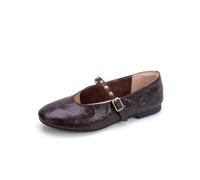 LVJMJ Womens Crinkled Sheepskin Leather Mary Jane Flats for Women UK Round Toe Low Heel Ankle Strap Square Buckle Vintage French Style Comfortable Cushioned Daily Casual Shoes