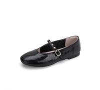 LVJMJ Womens Crinkled Sheepskin Leather Mary Jane Flats for Women UK Round Toe Low Heel Ankle Strap Square Buckle Vintage French Style Comfortable Cushioned Daily Casual Shoes