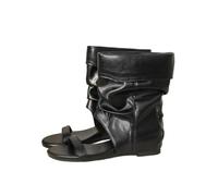 LVJMJ Women's Mid-Calf Slouchy Boots Round Open Toe Wedge Heel Microfiber Lining Solid Color Black Khaki Retro Casual Style for Daily Wear