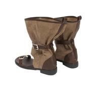 LVJMJ Women's Open Toe Slouchy Boots Round Toe Mid Heel 3-5cm Thick Sole Buckle Strap Color Block Roman Style Side Cutout Split Leather or Microfiber Pull-on Three Seasons Black Brown