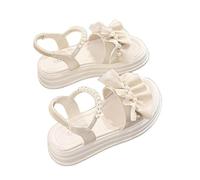 LVJMJ Women's Platform Sandals, Roman Style Bow Knot Pearl Decor Slip-On Thick Sole Summer Casual Open Toe Shoes