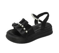 LVJMJ Women's Platform Sandals, Roman Style Bow Knot Pearl Decor Slip-On Thick Sole Summer Casual Open Toe Shoes