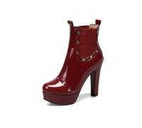 LVJMJ Womens Punk Platform Ankle Boots Studded Chunky Heel | Patent Vegan Leather | Studded Trim | 11cm Platform Heel | Plush Lining | Side Zip | Ankle High