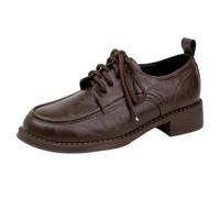 LVJMJ Womens Split Leather Oxford Shoes Chunky Heel Lace Up Retro British Style Comfortable Work Daily Casual Shoes