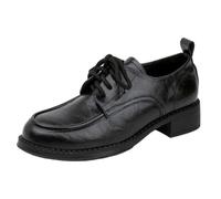 LVJMJ Womens Split Leather Oxford Shoes Chunky Heel Lace Up Retro British Style Comfortable Work Daily Casual Shoes