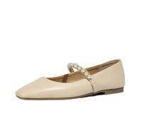 LVJMJ Womens Square Toe Mary Jane Ballet Flats Slip On Pearl Decor Comfortable Low Heel Work Shoes
