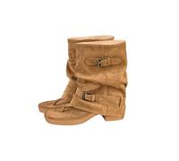LVJMJ Women's Suede Roman Sandals Boots Open Toe Gladiator Mid Calf Boots Buckle Strap Square Heel Summer Casual Shoes