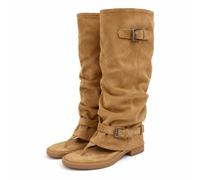 LVJMJ Women's Suede Roman Sandals Boots Open Toe Gladiator Mid Calf Boots Buckle Strap Square Heel Summer Casual Shoes