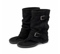LVJMJ Women's Suede Roman Sandals Boots Open Toe Gladiator Mid Calf Boots Buckle Strap Square Heel Summer Casual Shoes