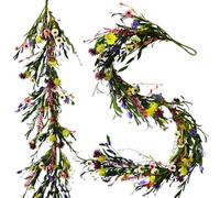 LVLFOR 2PCS Artificial Wildflower Garland, 6FT Faux Flower Hanging Vine, Purple Flowers Ivy, Spring Summer Garland with Eucalyptus Lavender Vine for Sign Board Party Home Decor
