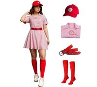LVLING Womens Baseball League Dottie Costume Jersey Dress Uniform Set, Pink, S