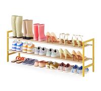 LVNIUS Long Shoe Rack for Closet Floor,2 Tier Wide Shoes Shelf Organizer,15-18 Pairs Bamboo Low Closet Shoe Stand Holders,Modern Sturdy Shoe Storage Rack for Entryway,49” x 11” x 17”