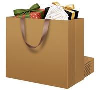 LVNRIDS 10 Pack Extra Large Gift Bags Gold, Luxury XL Gift Bag with Handle 43 x 13 x 32 cm, Extra Large Gift Bags with Cards for Small Business Wedding Birthday Party Christmas Presents Mall