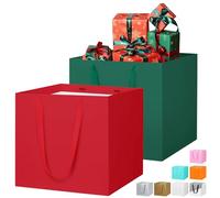 LVNRIDS 2 PCS Large Gift Bags Red Green 30 x 30 x 30 cm, Square Extra Large Paper Gift Bag for Christmas Presents Cake Bouquets Wedding Flower Bridesmaid Christening Party