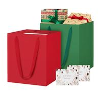 LVNRIDS 2 PCS Medium Gift Bags Green and Red 20 x 20 x 25cm, Square Paper Gifts Bag for Christmas Presents Wedding Birthday Party Bridesmaid