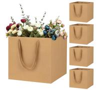 LVNRIDS 5 PCS Large Gift Bags, Extra Large Square Gift Bag 11.8 inch for Presents Cake Bouquets, Brown Paper Bag for Wedding Bridesmaid Christening Graduation Birthday Party