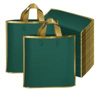LVNRIDS 50 PCS Merchandise Retail Shopping Bags, 40 x 35 x 10 cm Green Extra Thick Plastic Party Gift Bags with Handle Boutique Bag for Small Business Supply