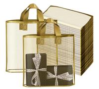LVNRIDS 50 PCS Merchandise Retail Shopping Bags Gift Bag, 40 x 35 x 10 cm Extra Thick Transparent Plastic Party Gift Bags with Handle Boutique Bag for Small Business Gold