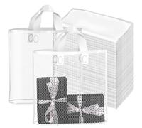 LVNRIDS 50 PCS Merchandise Retail Shopping Bags Gift Bag, 40 x 35 x 10 cm Extra Thick Transparent Plastic Party Gift Bags with Handle Boutique Bag for Small Business White