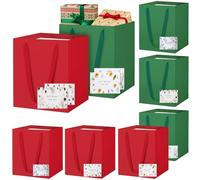 LVNRIDS 8 PCS Gift Bags 20 x 20 x 25cm Square Medium Paper Gifts Bag for Christmas Presents Wedding Birthday Party Bridesmaid Red/Green