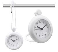 LVOERTUIG Analog Bathroom Clock, 4.72 in Compact Quartz Clock with Silent Movement, IP3 Rating, Hang or Stand, ABS Plastic, Requires 1 AA Battery, Not Included, White