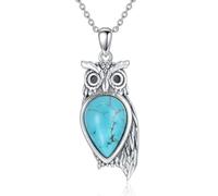 Lvoryance Vintage Owl/Parrot/Tortoise/Phoenix with Real Turquoise Necklace 925 Sterling Silver Animal with Green Turquoise Pendant Necklace with 18 Inch + 2 Inch Chain for Women Gifts, Sterling Silver